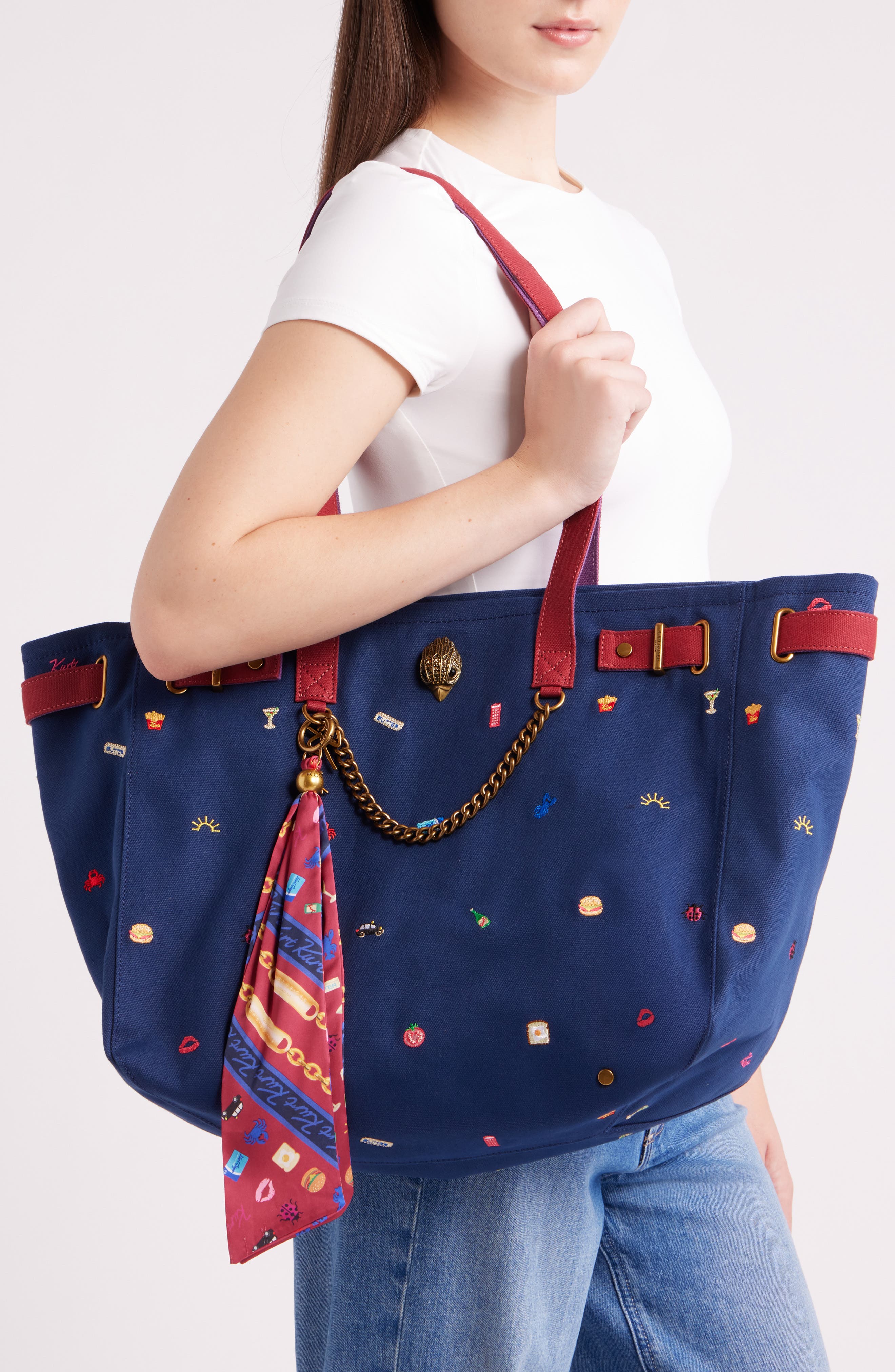 Sloane Embroidered Canvas Shopper Bag, Alternate, color, DARK BLUE