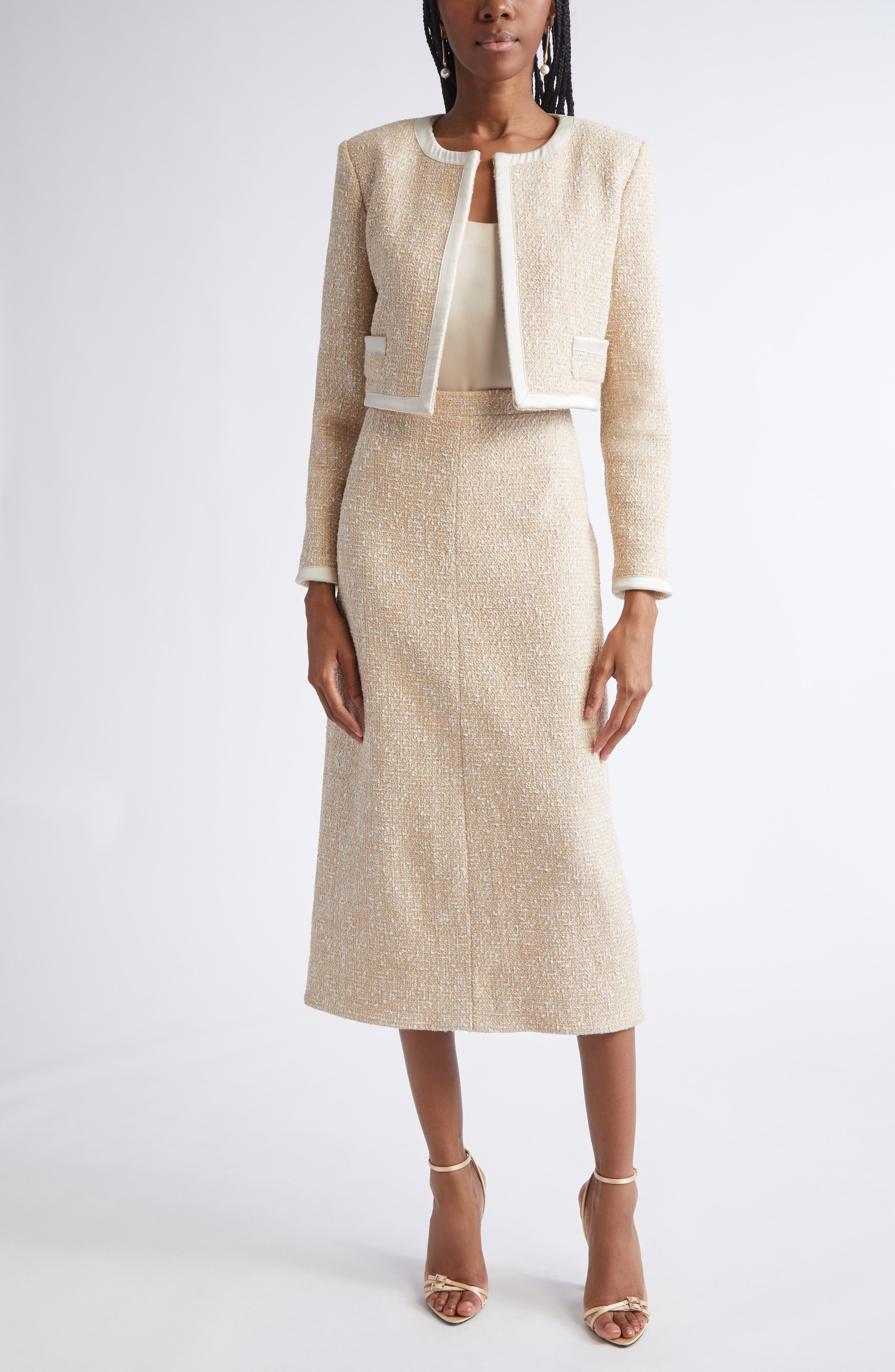 Satin Frame Metallic Latte Tweed Jacket - image 2