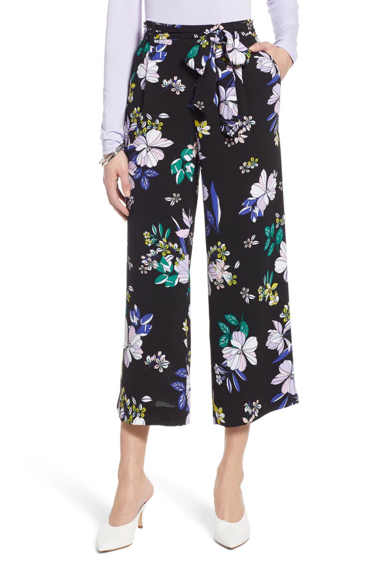 Wide Leg Crop Pants, Main, color, BLACK FLORAL