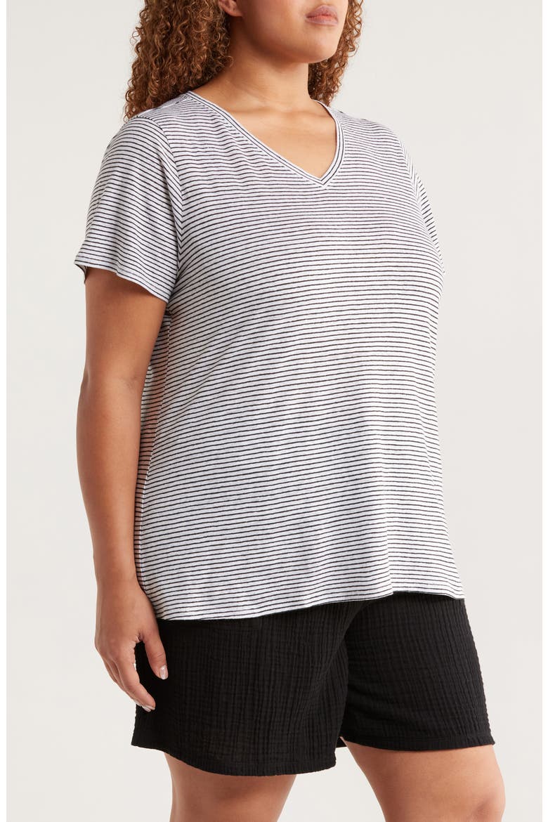 Stripe Organic Linen T-Shirt, Alternate, color, WHITE/ BLACK