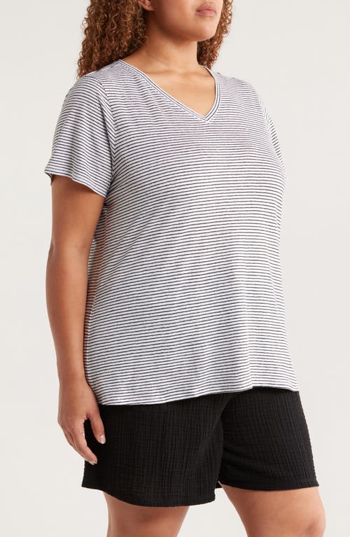 Eileen Fisher Stripe Organic Linen T-shirt In Gray