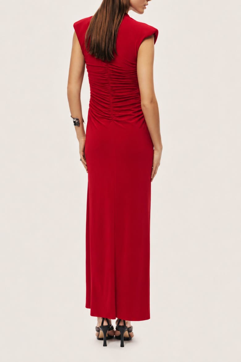 Ruched Deep V-Neck Maxi Dress, Alternate, color, Red