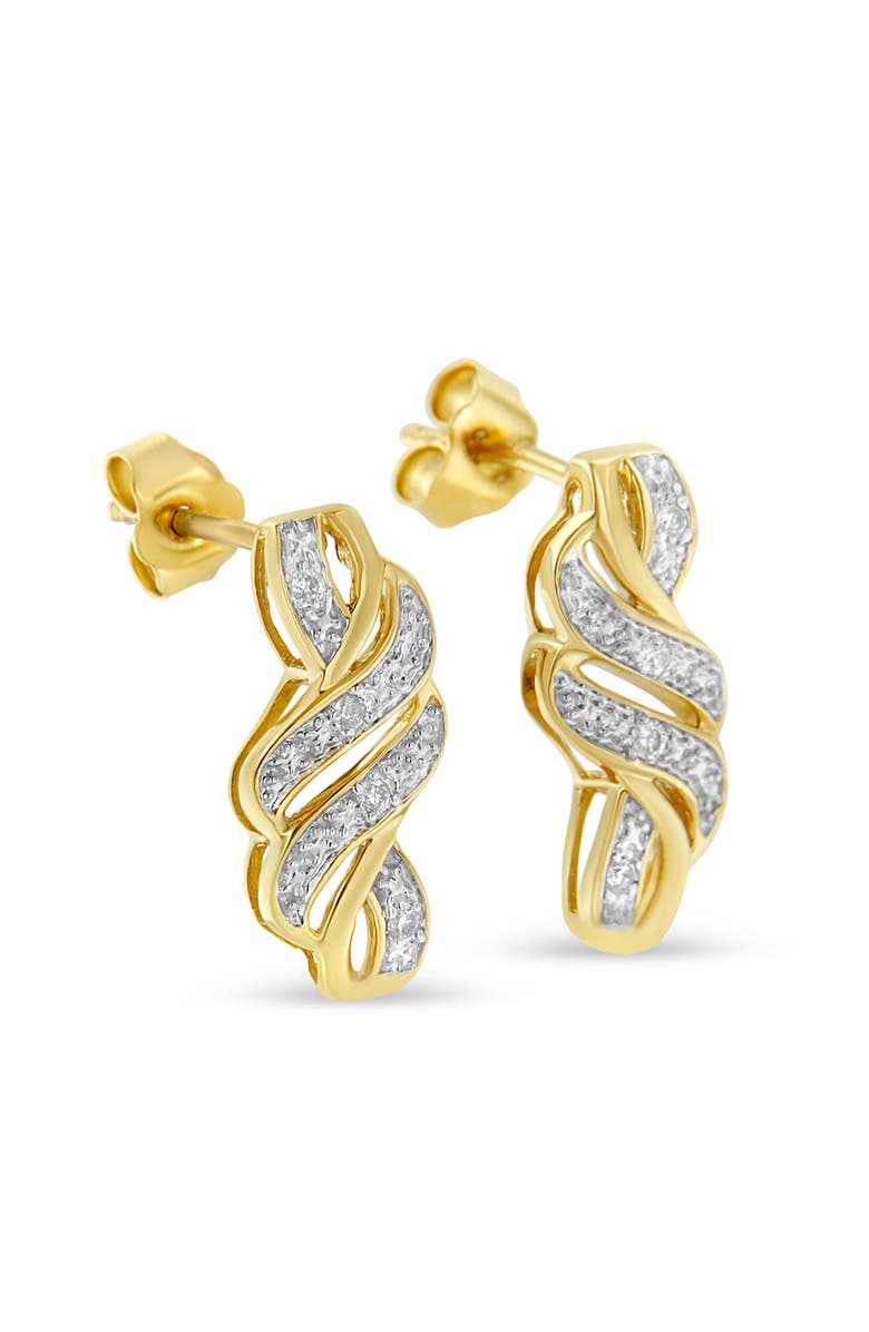 Haus of Brilliance Yellow Plated Silver Round Diamond Swirl Earrings, Alternate, color, Yellow