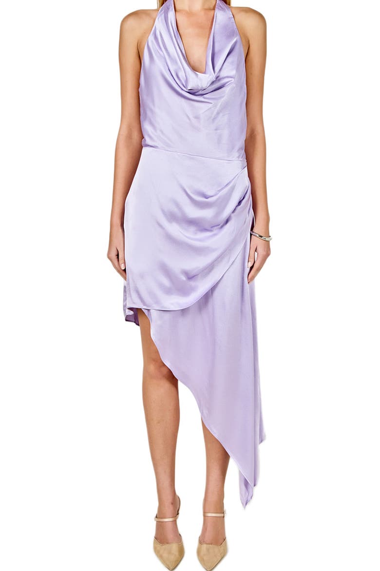 Asymmetric Halter Neck Satin Dress, Alternate, color, LIGHT LILAC
