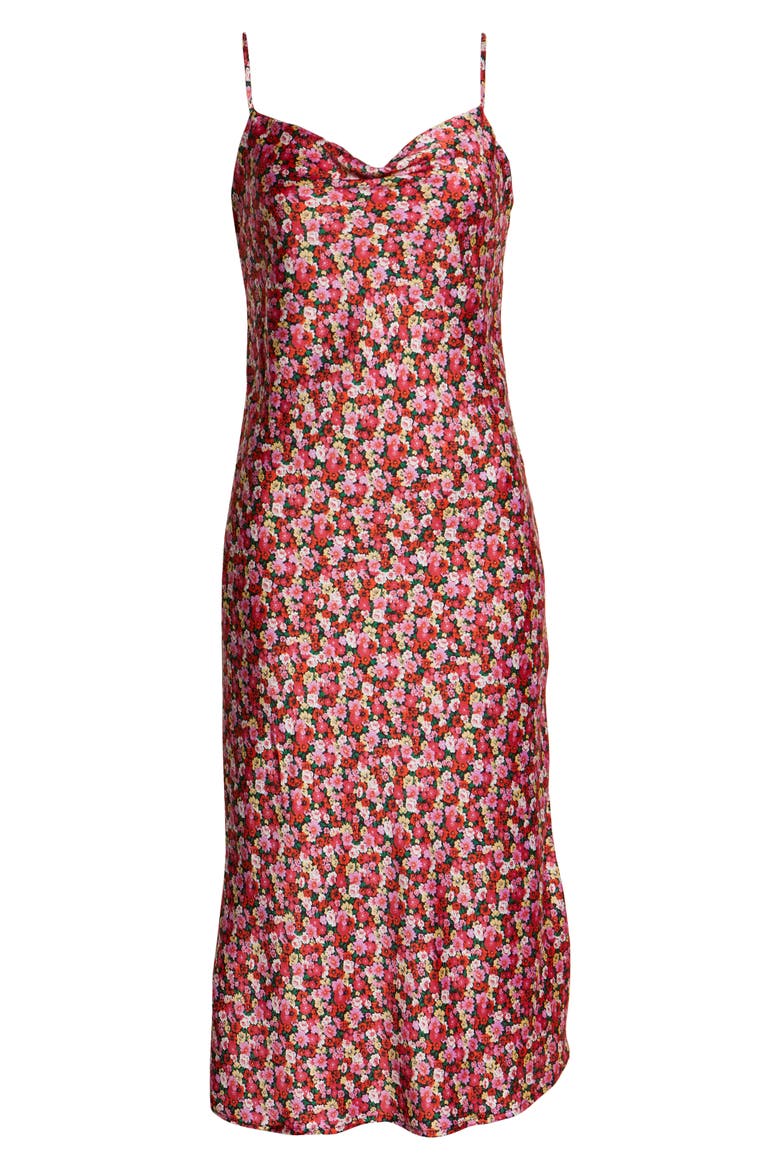 Cowl Neck Satin Midi Dress, Alternate, color, PINK BLOOMING FLORAL