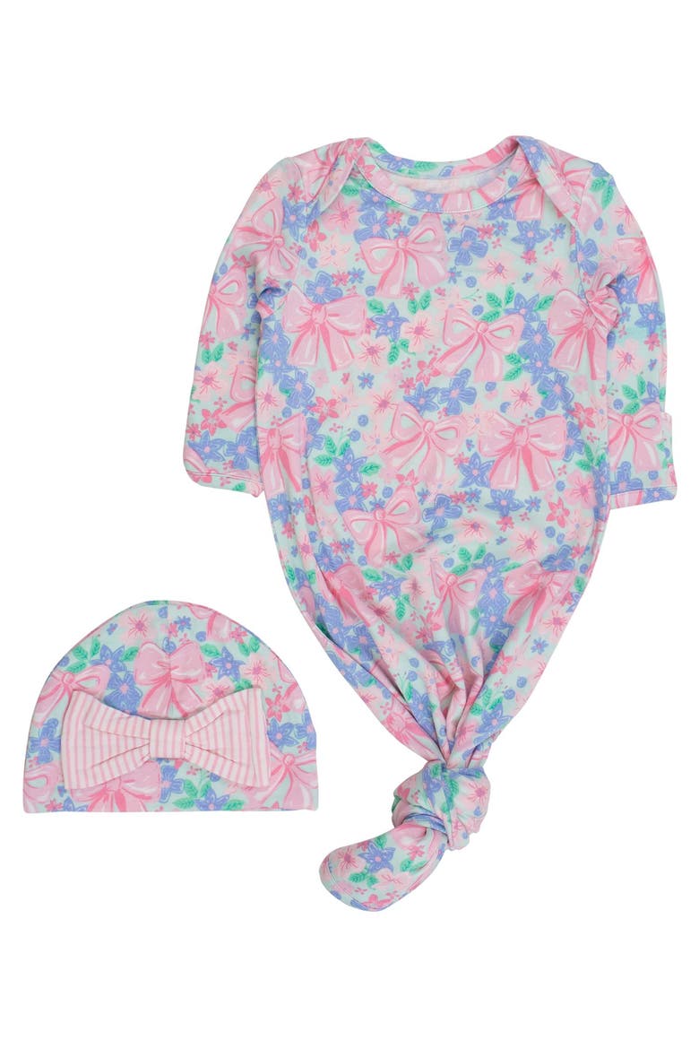 Ruffle Knotted Sleep Gown & Hat Set, Main, color, Bow Blooms