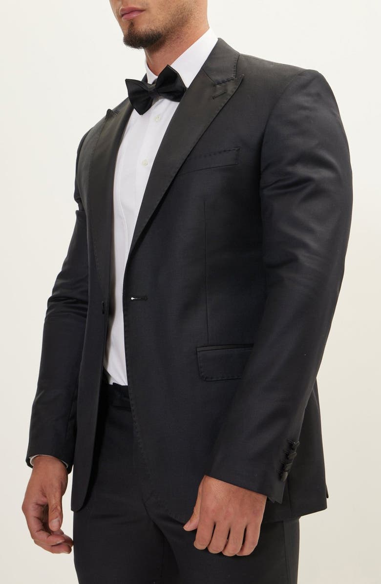 RON TOMSON Trim Fit Peak Lapel Wool & Silk Tuxedo, Alternate, color, Black