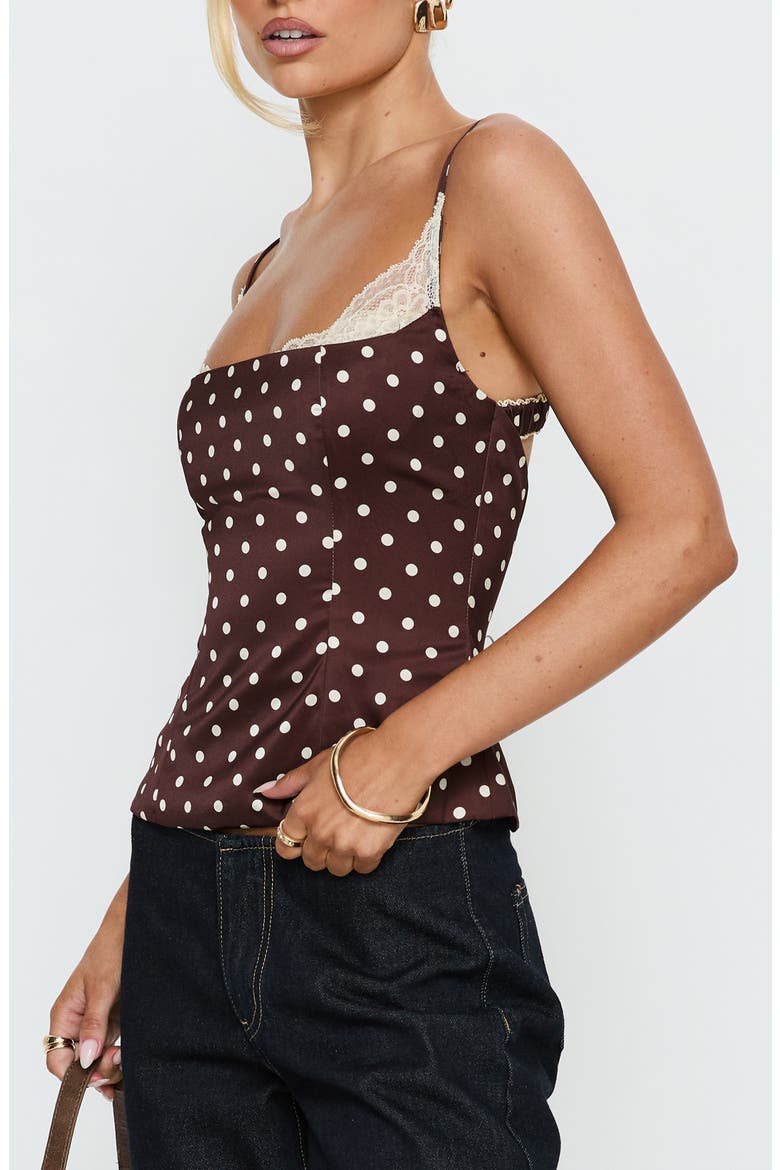 Renaissance Corset Lace Top, Alternate, color, BROWN POLKA