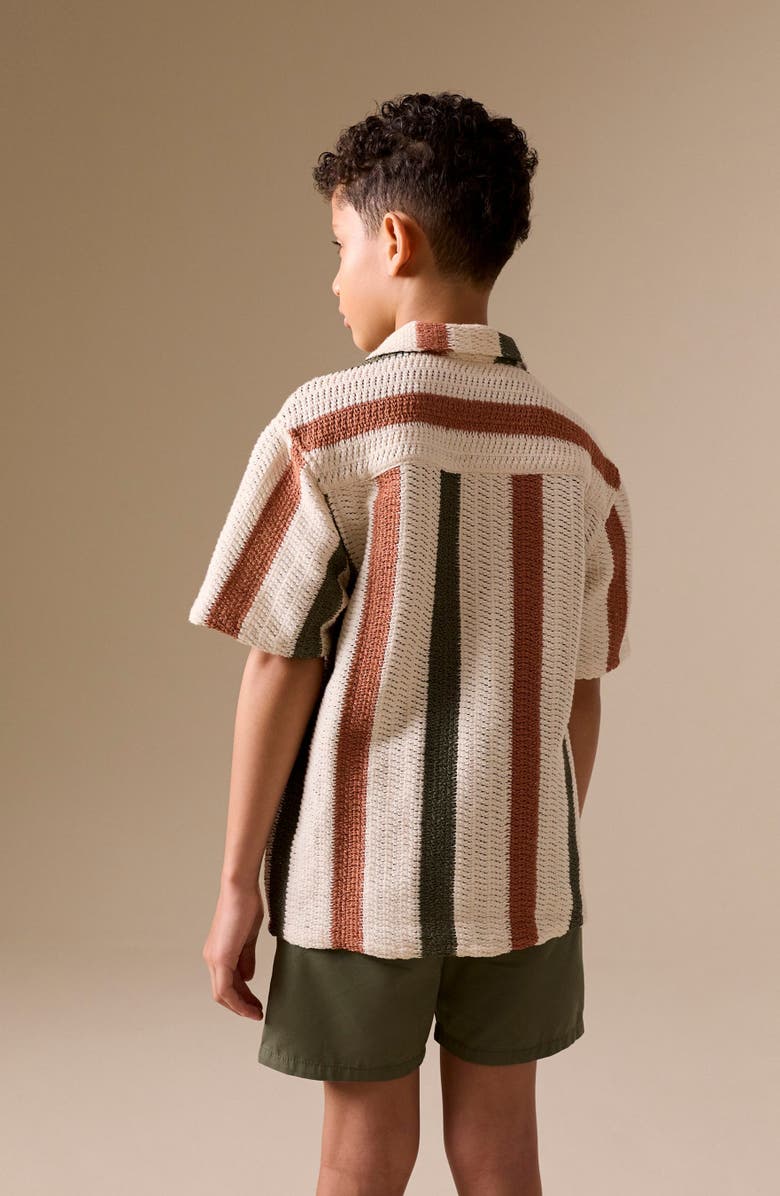 NEXT Kids' Textured Stripe Camp Shirt, Alternate, color, Print
