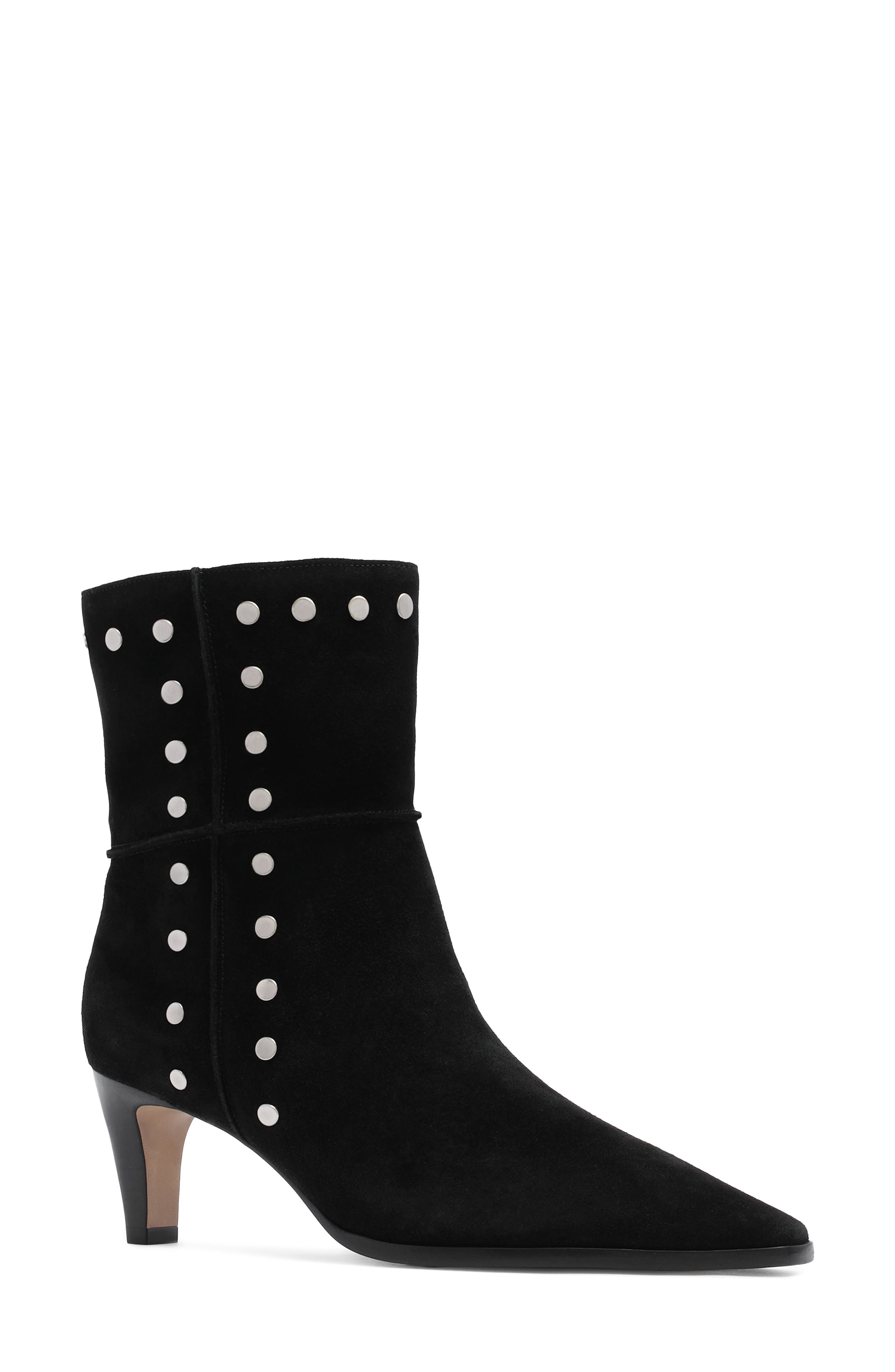 Reign Studded Pointed Toe Bootie, Main, color, BLACK SUEDE STUD