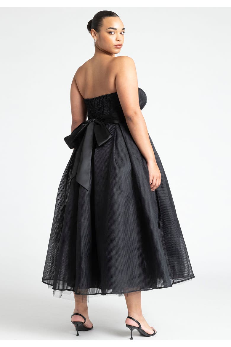 Strapless Organza Midi Dress, Alternate, color, BLACK ONYX