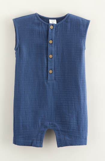 Nordstrom Cotton Gauze Henley Romper In Blue