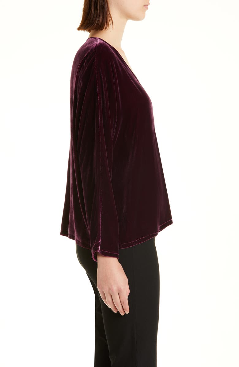 Eileen Fisher Long Sleeve V-Neck Velvet Top, Alternate, color, Sweet Plum