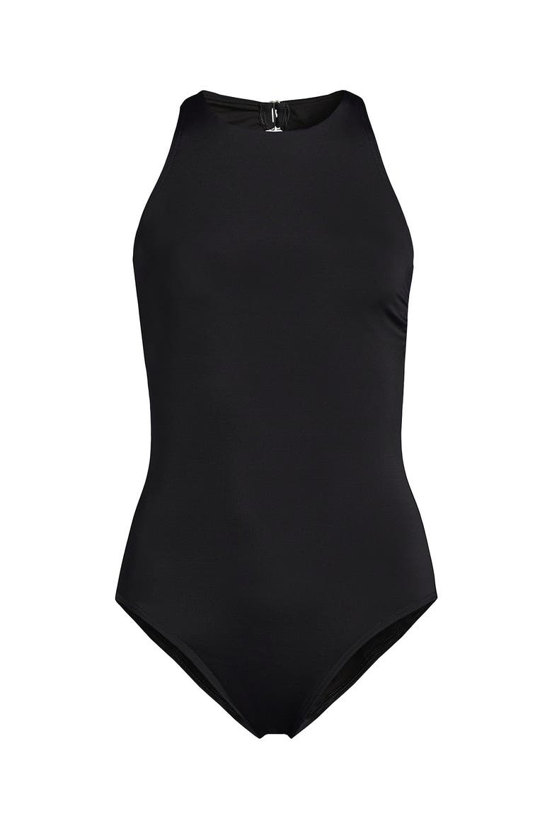 D-Cup Tugless High Neck Portrait Back One Piece Swimsuit, Alternate, color, Black