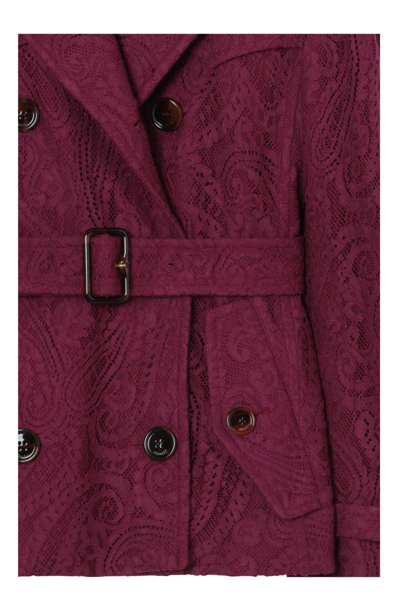 Burberry Short Paisley Lace Foxfield Trench Coat, Alternate, color, Allium Purple