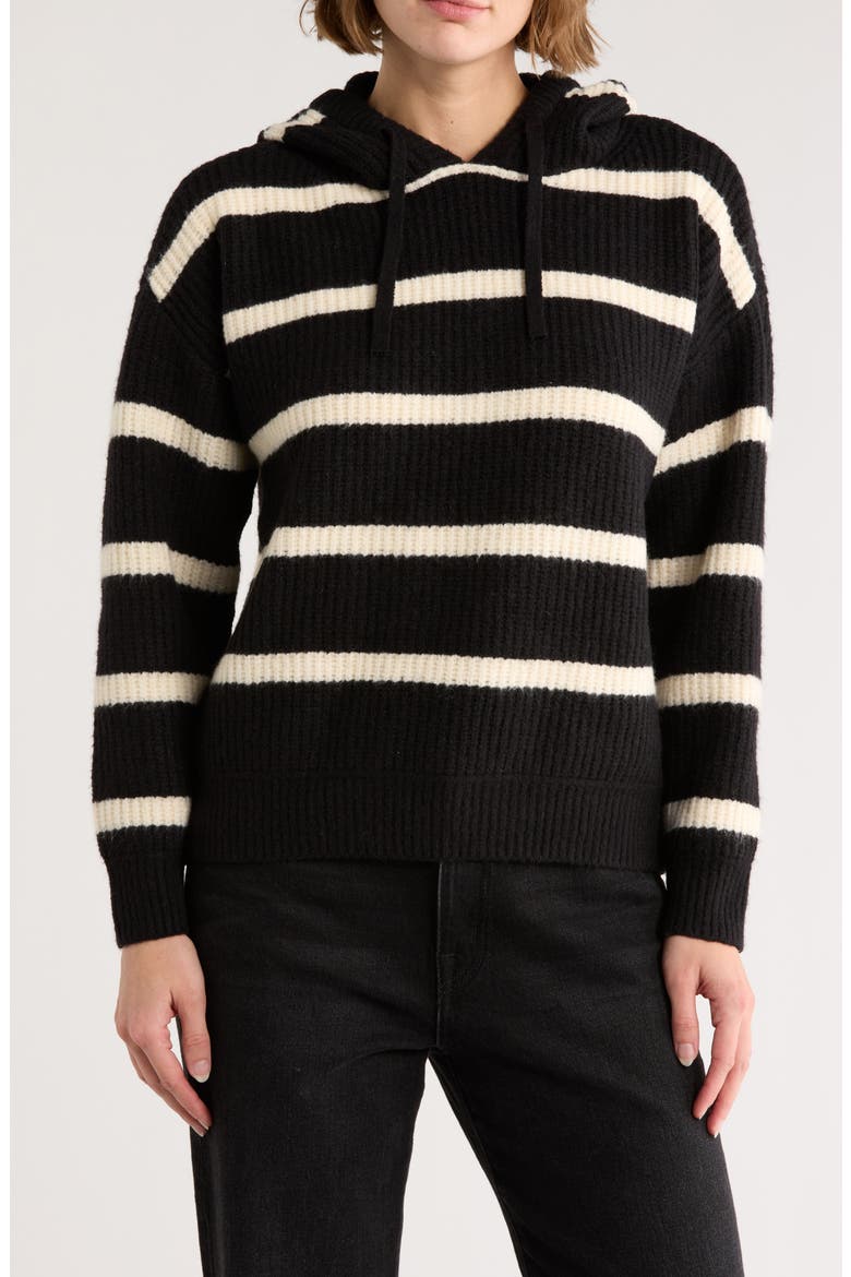 Stripe Hooded Sweater, Main, color, BLACK/ ALMOND MILK