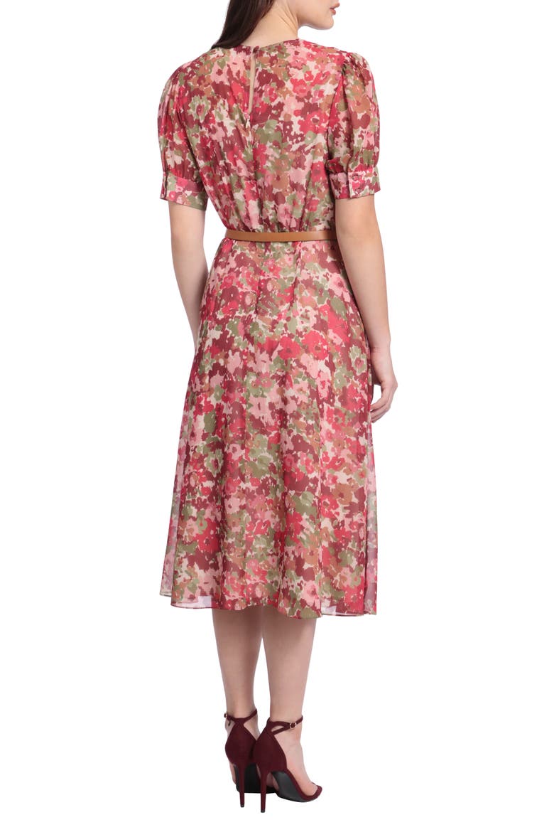 Floral Chiffon Midi Dress, Alternate, color, BLUSH/ RED