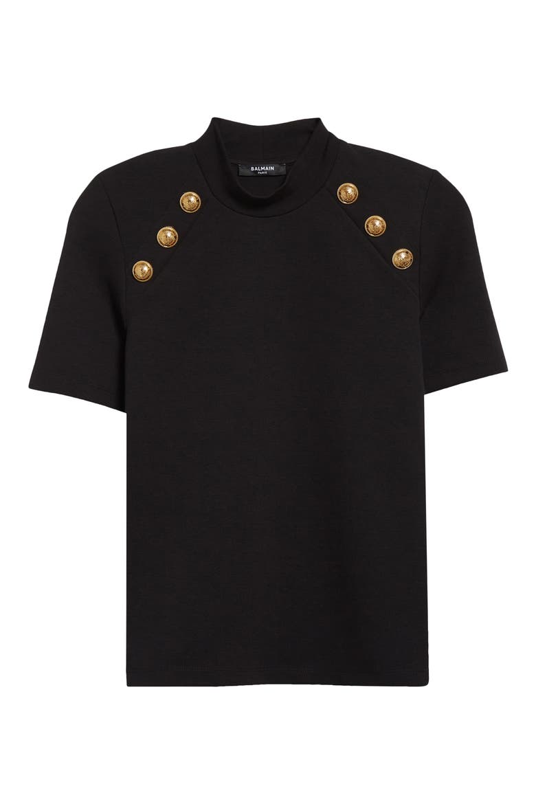 Button Detail Mock Neck T-Shirt, Alternate, color, BLACK