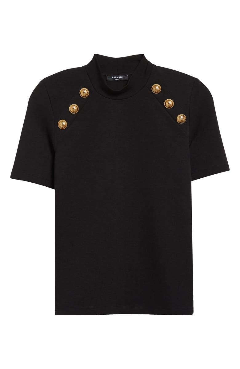 Balmain Button Detail Mock Neck T-Shirt, Alternate, color,