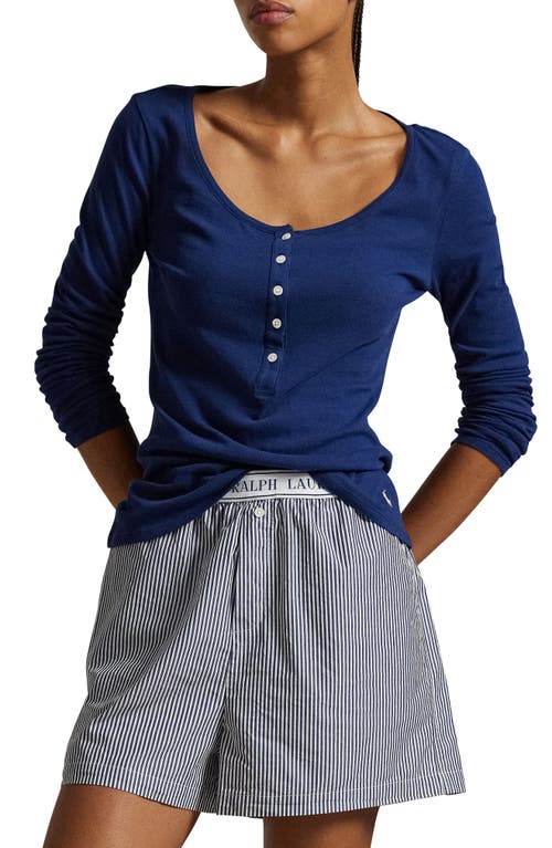 Polo Ralph Lauren Long & Lean Cotton Jersey Lounge Henley In Navy