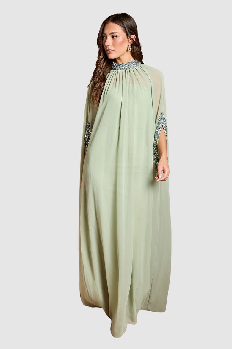Chiffon Cape Style Sequin Maxi Dress, Main, color, Sage