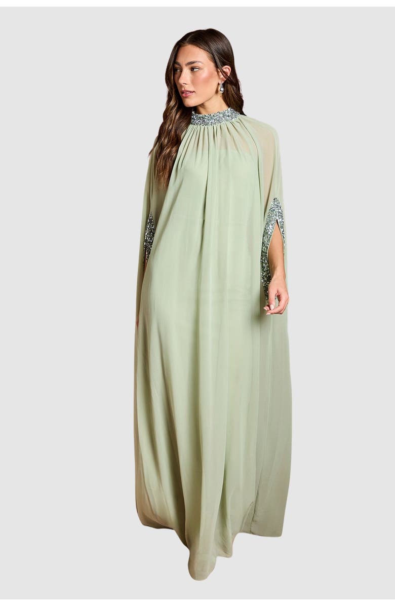 Coast Chiffon Cape Style Sequin Maxi Dress, Main, color, Sage
