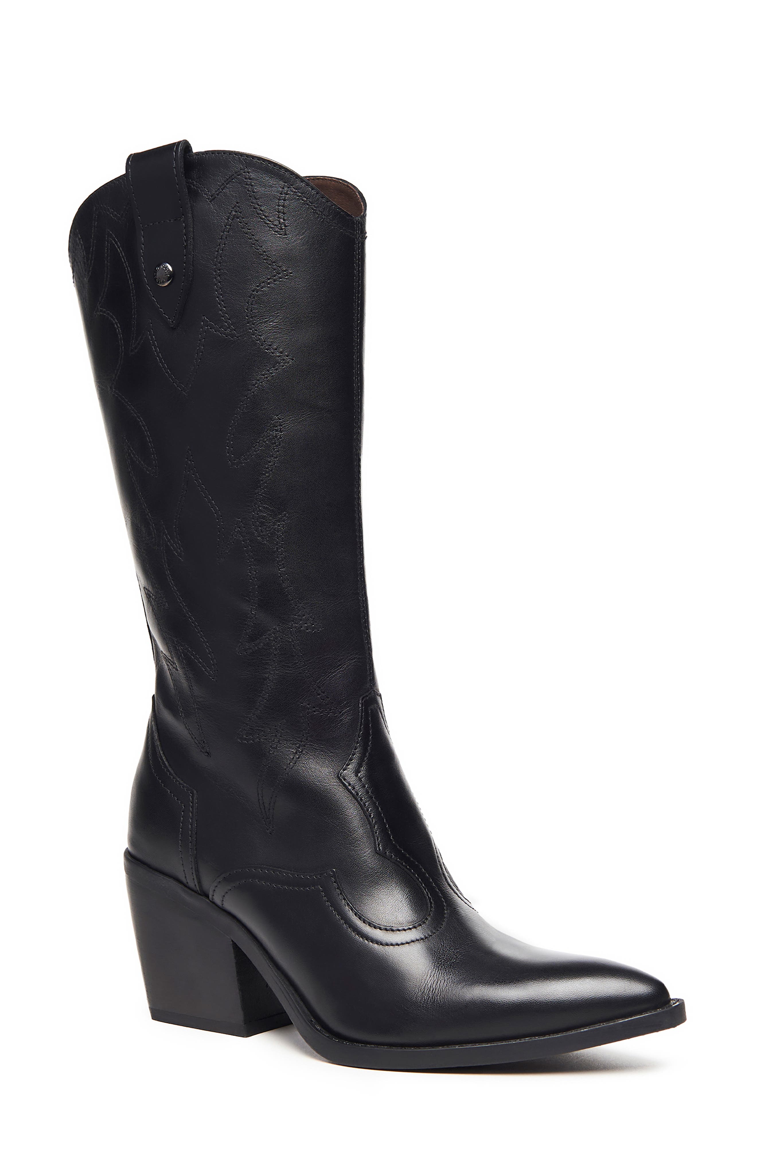 NeroGiardini Texan Pointed Toe Western Boot, Main, color, Black