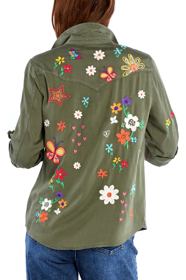 Sketchbook Embroidered Button-Up Shirt, Alternate, color, SOFT OLIVE