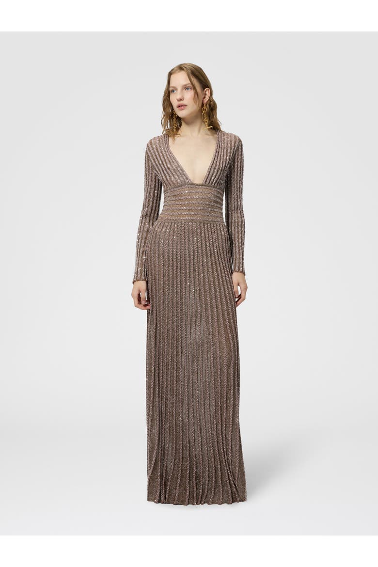 Long Dress With Deep Neckline And Sequins, Alternate, color, Pink