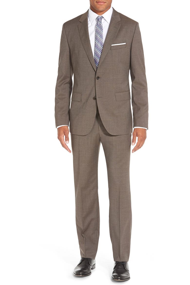BOSS 'Johnstons/Lenon' Trim Fit Solid Wool Suit, Main, color, BROWN