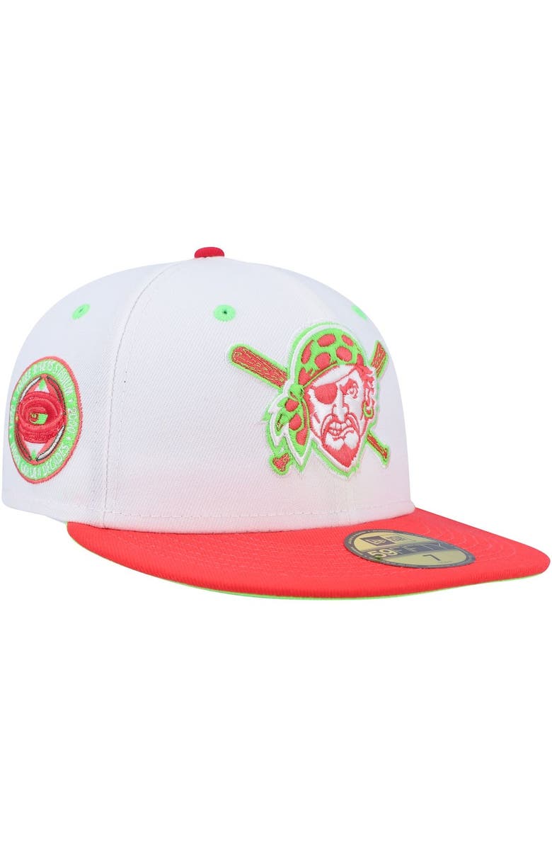 New Era Men's New Era White/Coral Pittsburgh Pirates Three Rivers Stadium 30th Anniversary Strawberry Lolli 59FIFTY Fitted Hat, Main, color,