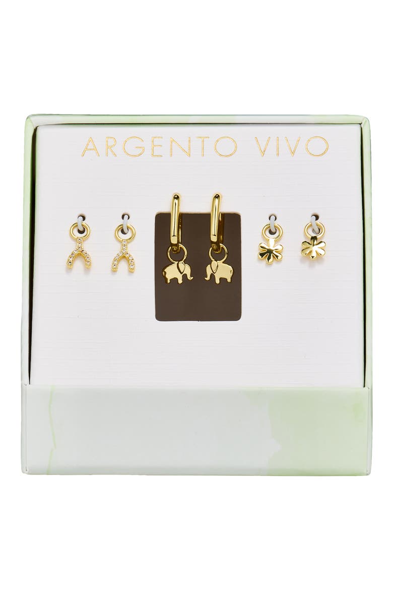 Wishbone Charm Earrings Set, Main, color, GOLD
