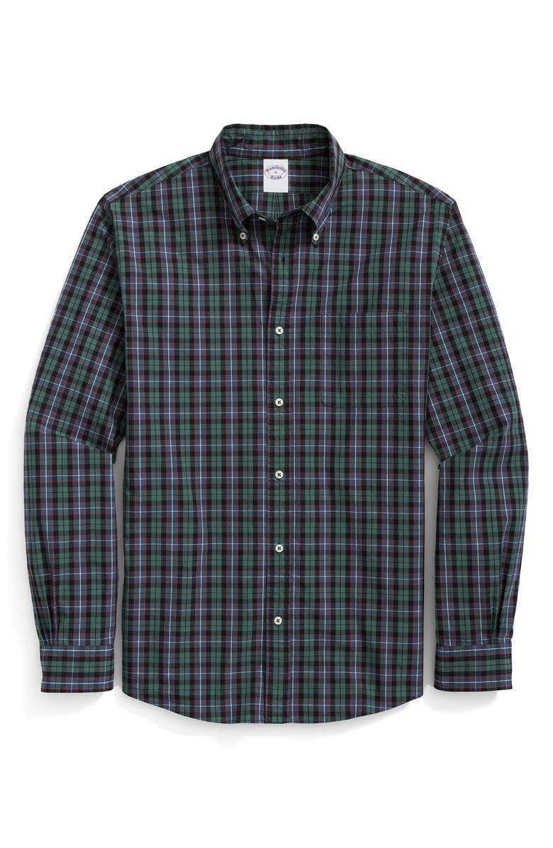 Brooks Brothers Friday Poplin Plaid Cotton Oxford Cloth Button-Down Shirt, Alternate, color, 