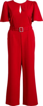 Tahari ASL Belted Keyhole Neck Jumpsuit