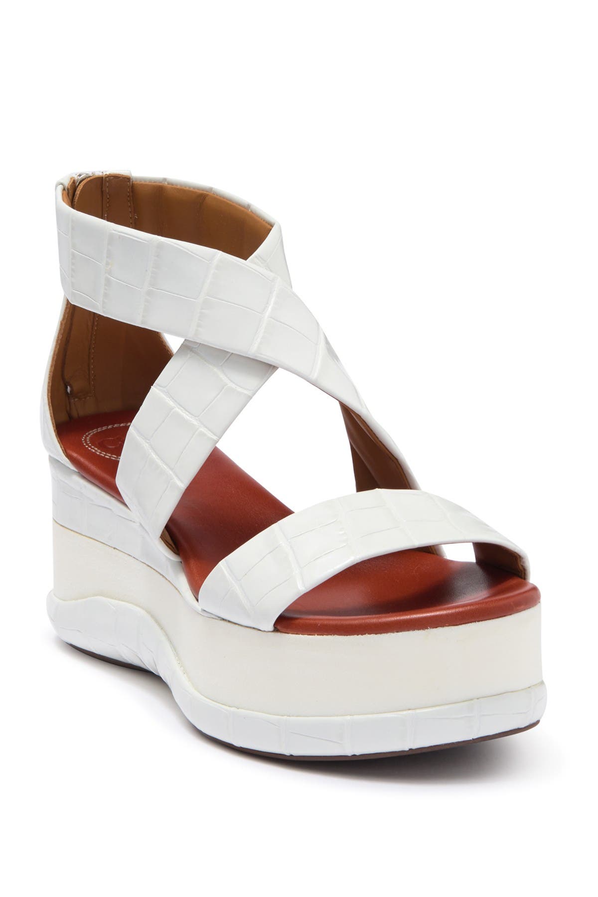 Chloé Wave Croc Embossed Leather Platform Sandal, Alternate, color, 