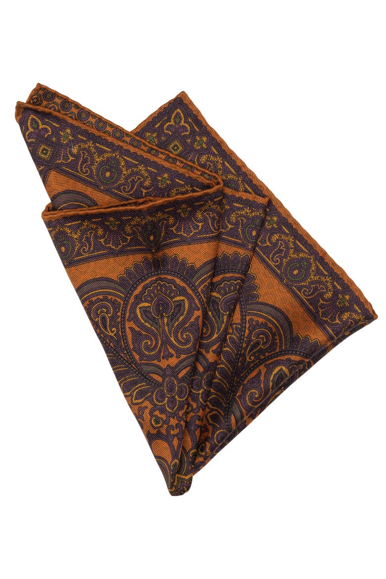 Lario - Double Sided Silk Pocket Square for Men, Alternate, color, Orange & Purple
