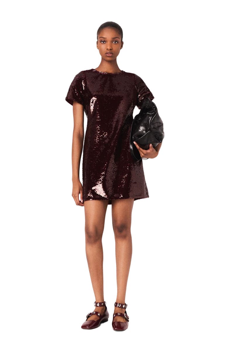 maje Sequin-embroidered mini dress, Alternate, color, Burgundy