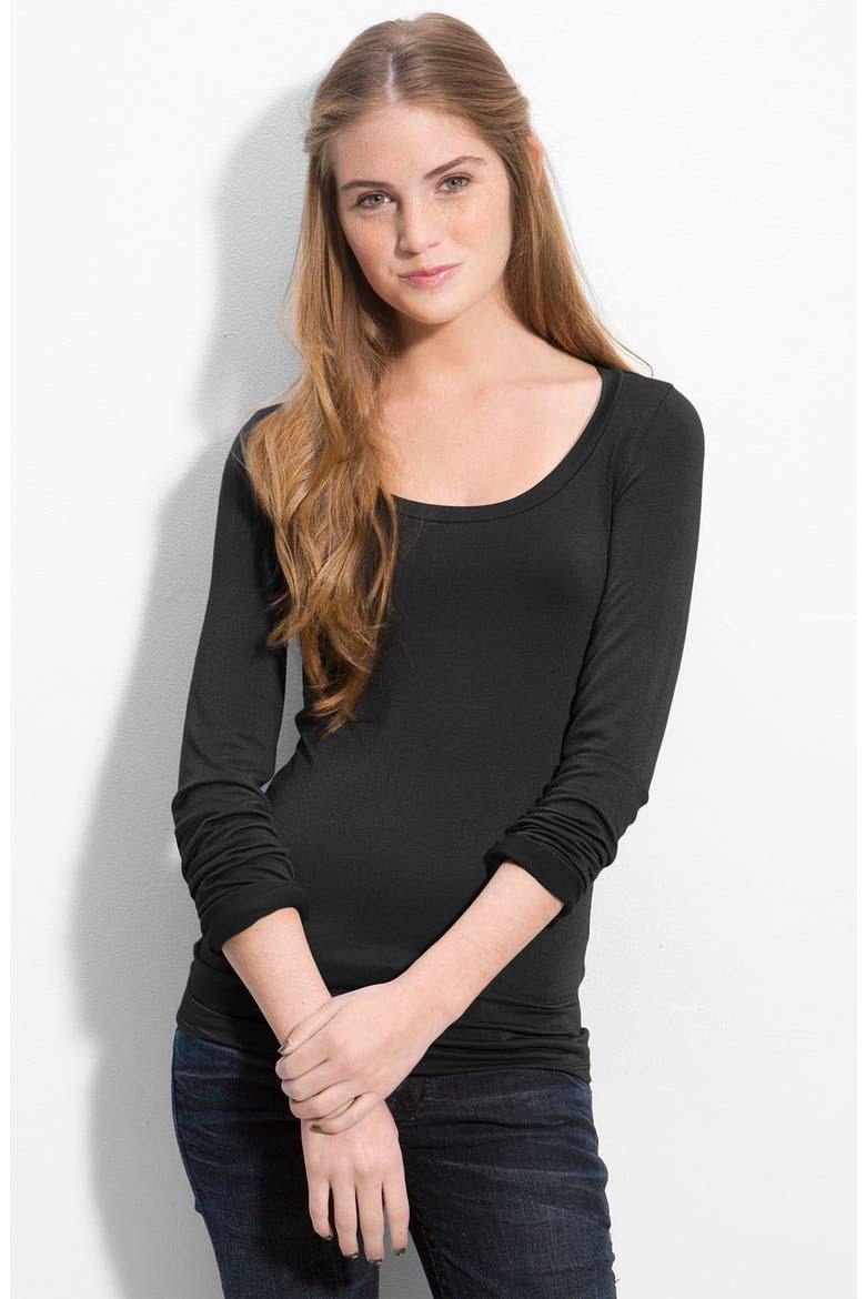 Frenchi® Long Sleeve Scoop Neck Tunic Tee, Main, color, BLACK