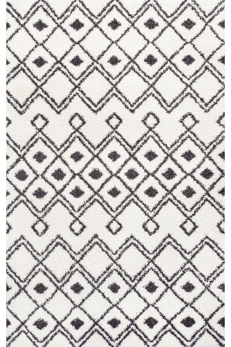 Caimari Moroccan Diamond Shag Area Rug, Main, color, White/Gray