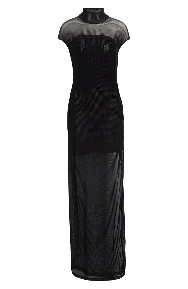 Jean Paul Gaultier Flocked Polka Dot Sleeveless Mesh Dress, Alternate, color, Black