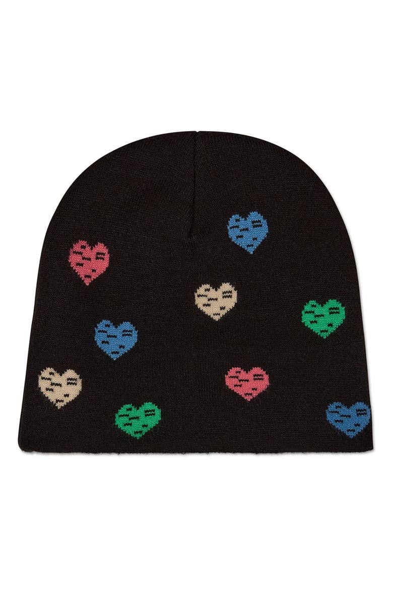 Colorful Hearts Knit Beanie, Alternate, color, Black