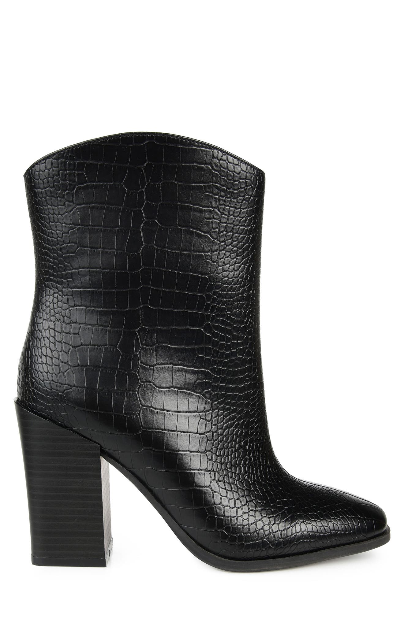 Journee Collection Brekkin Croc Embossed Western Bootie, Alternate, color, Black