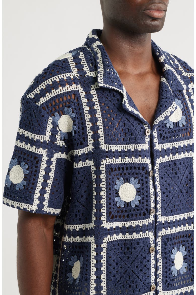 Tejer Crochet Camp Shirt, Alternate, color, NAVY