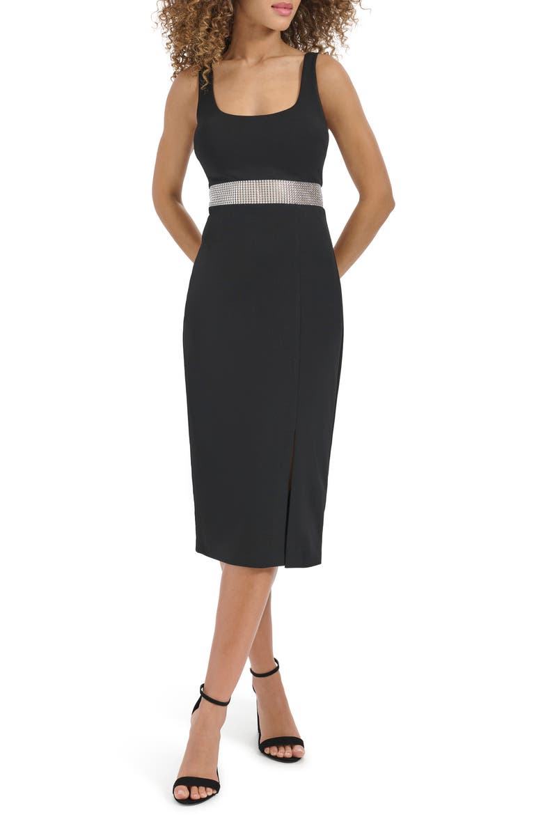 Crepe Scuba Knit Midi Cocktail Dress, Main, color, BLACK
