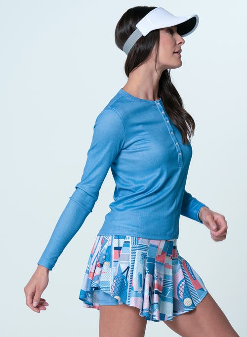 Lucky In Love Linen Play Henley Top In Purple