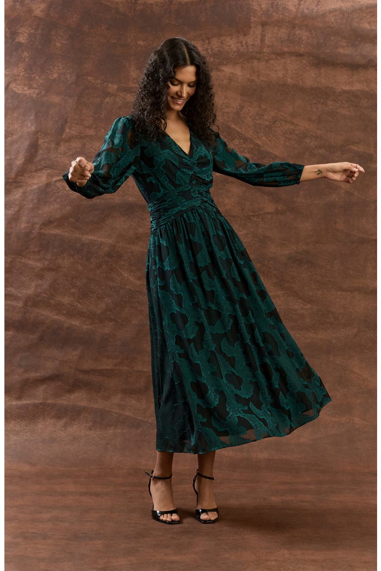 Long Sleeve Midi Dress, Alternate, color, EMERALD