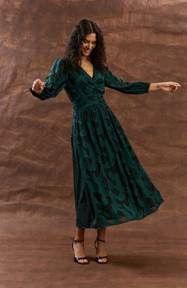 Maggy London Long Sleeve Midi Dress, Alternate, color, Emerald