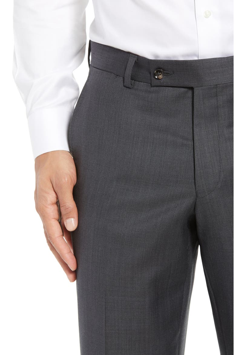 Jefferson Flat Front Wool Dress Pants, Alternate, color, MID GREY