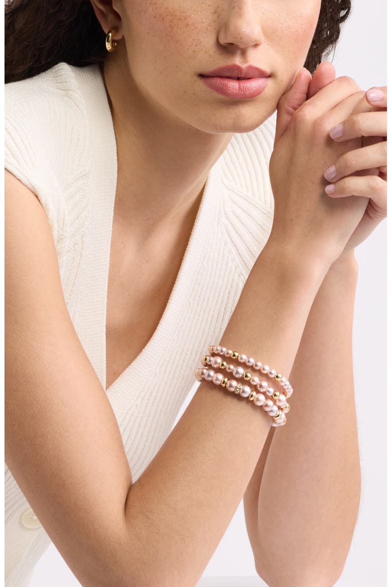 Set of 3 Faux Pearl Stretch Bracelets, Alternate, color, BLUSH- GOLD