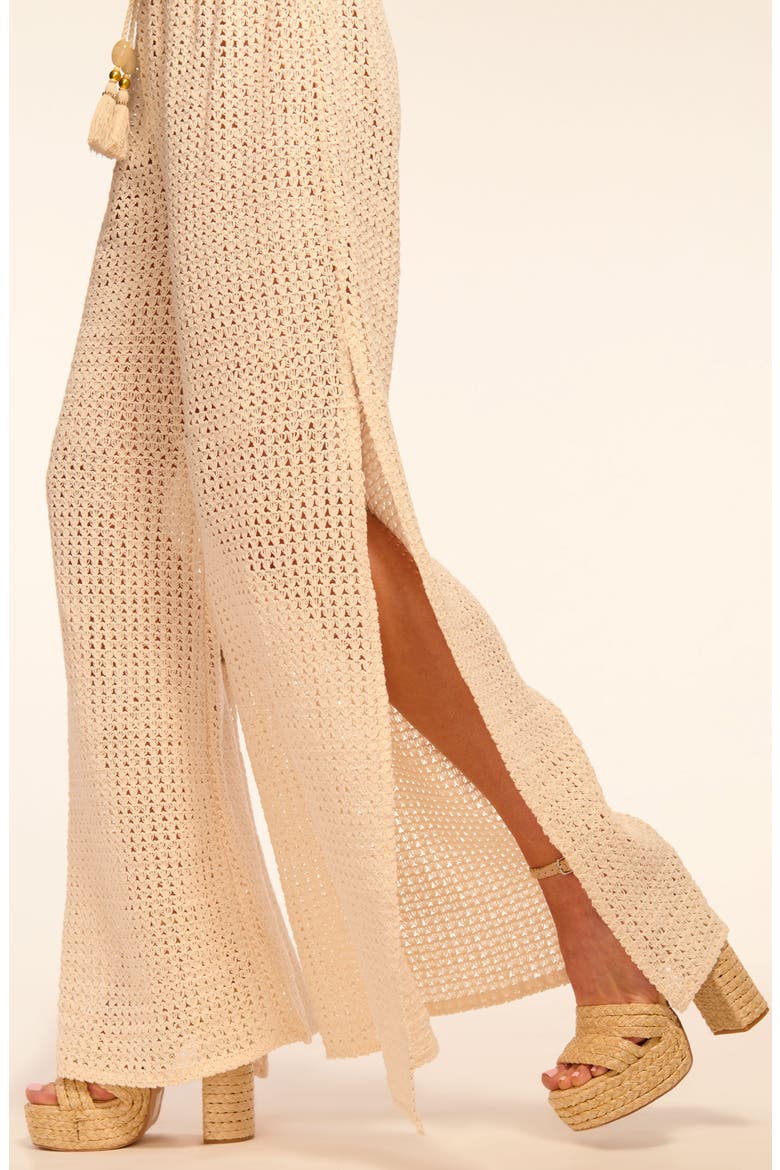 Glora Tie Waist Wide Leg Crochet Cover-Up Pants, Alternate, color, OFF WHITE CROCHET